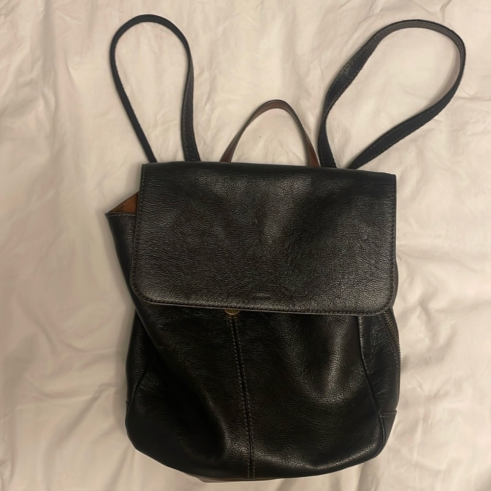 Black leather Fossil backpack purse